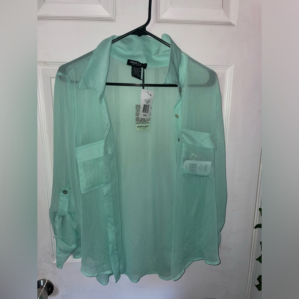 About A Girl Teal Button Up Top - Picture 2 of 8